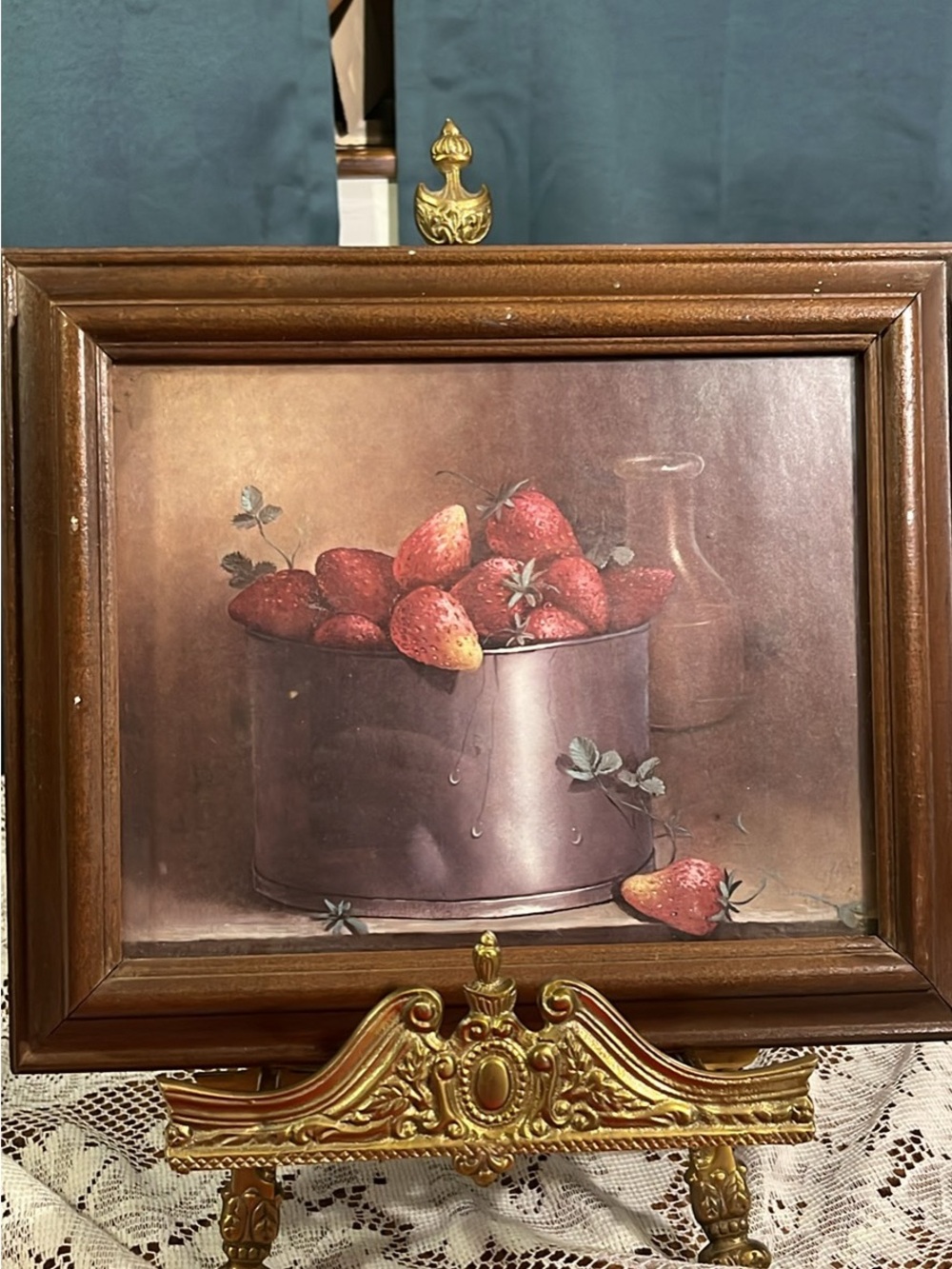 Still Life Strawberry Painting in Wooden Frame